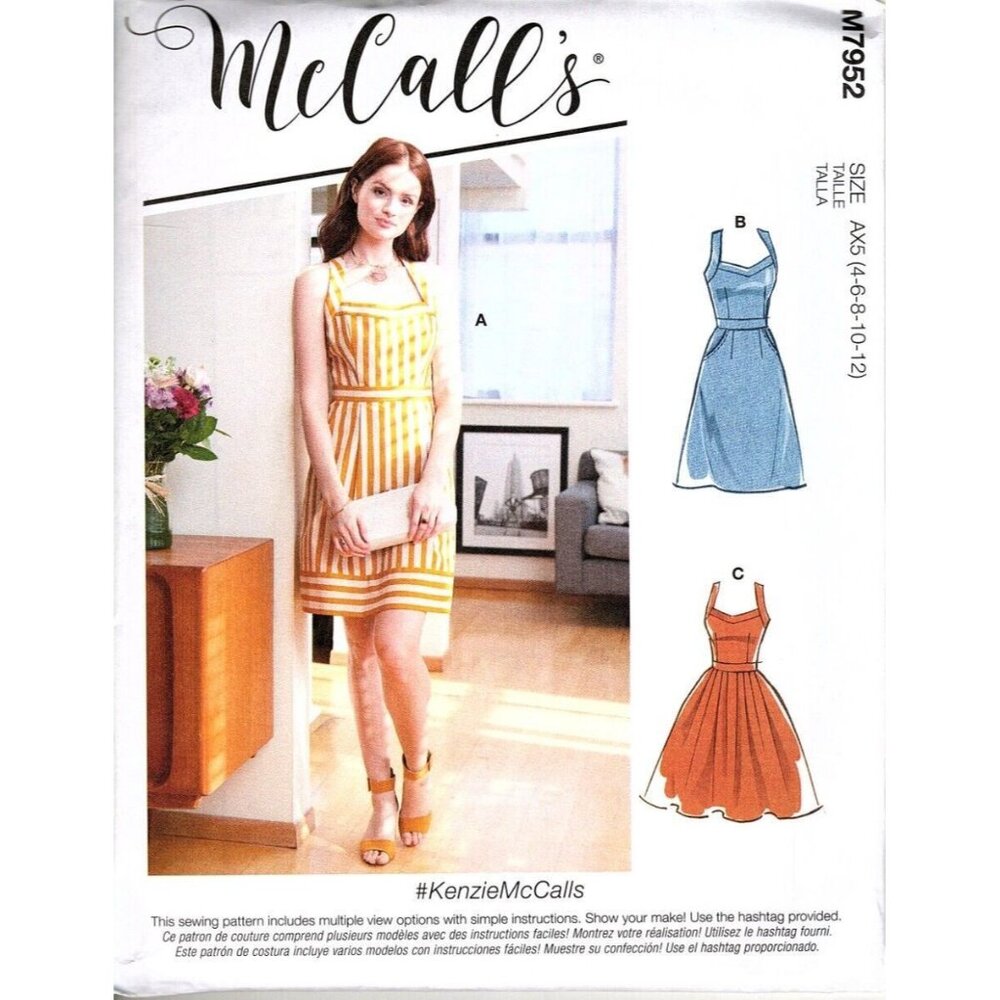 McCall's M7952 Misses 4 to 12 Pleated Sleeveless Dresses UNCUT Sewing Pattern